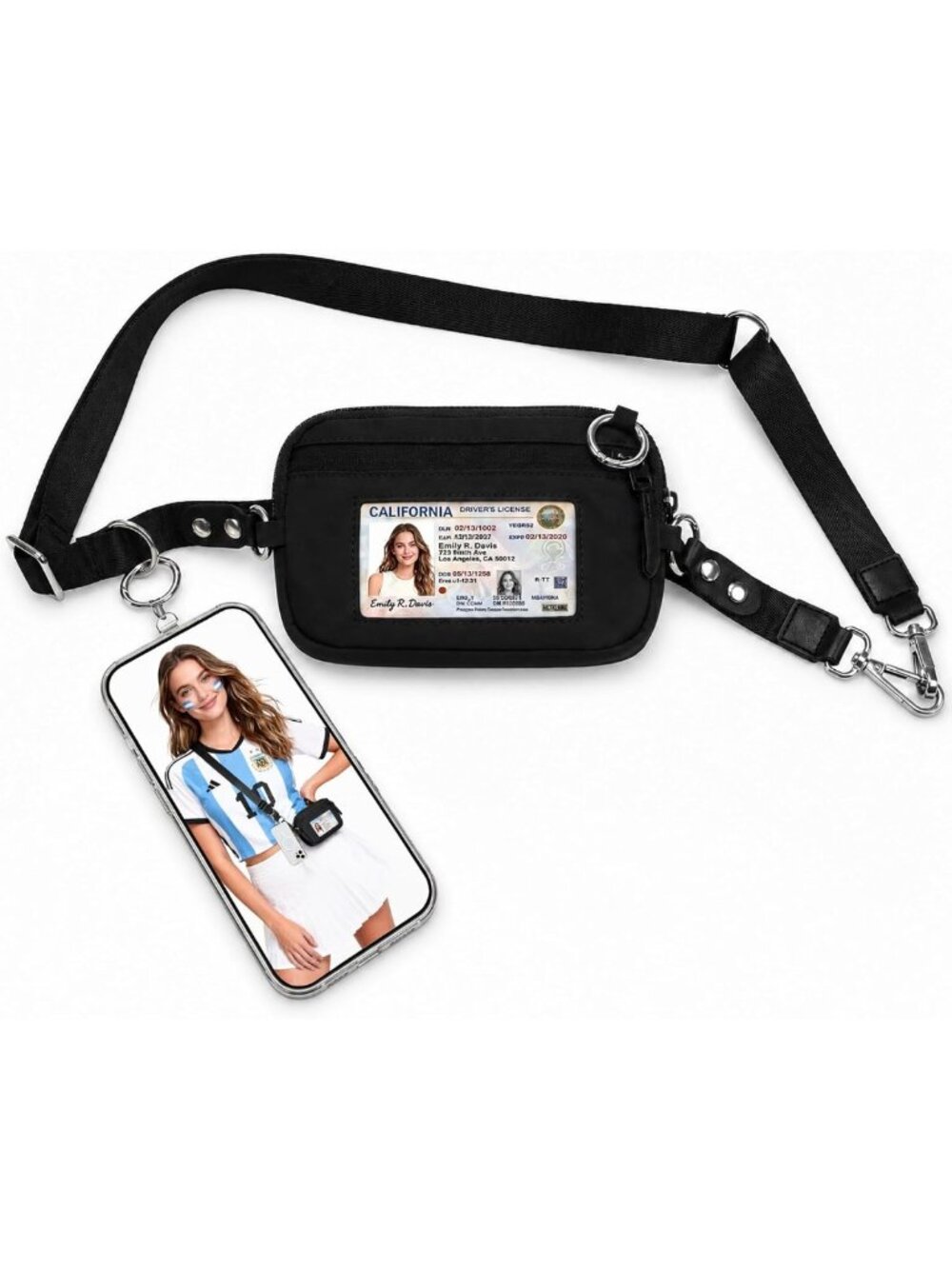 Mini Checkered Crossbody Bag with Phone Lanyard & RFID Clip - Travel Purse
